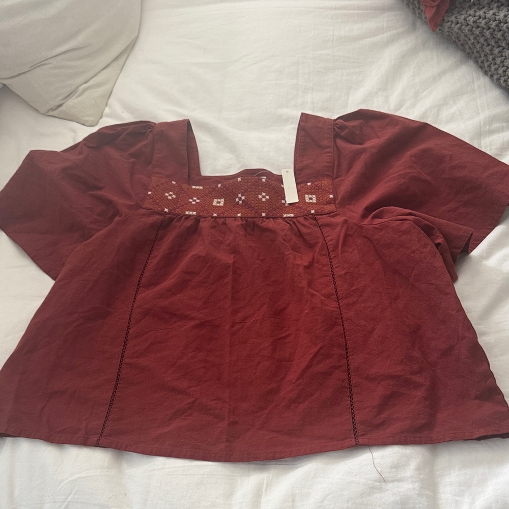 NWT Madewell Women’s Square Neck Embroidered Short Sleeve Top - Rust